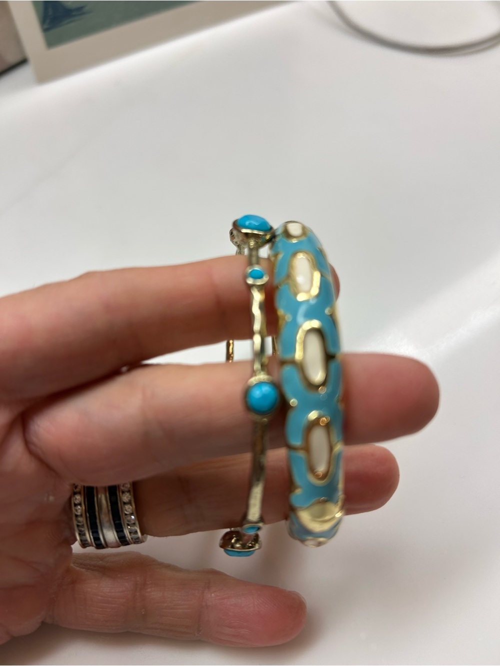 Fornash Turquoise Enamel Gold-Tone Bangle Bracelets- Women Jewelry